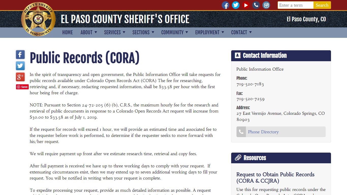 Public Records (CORA) | El Paso County Sheriff