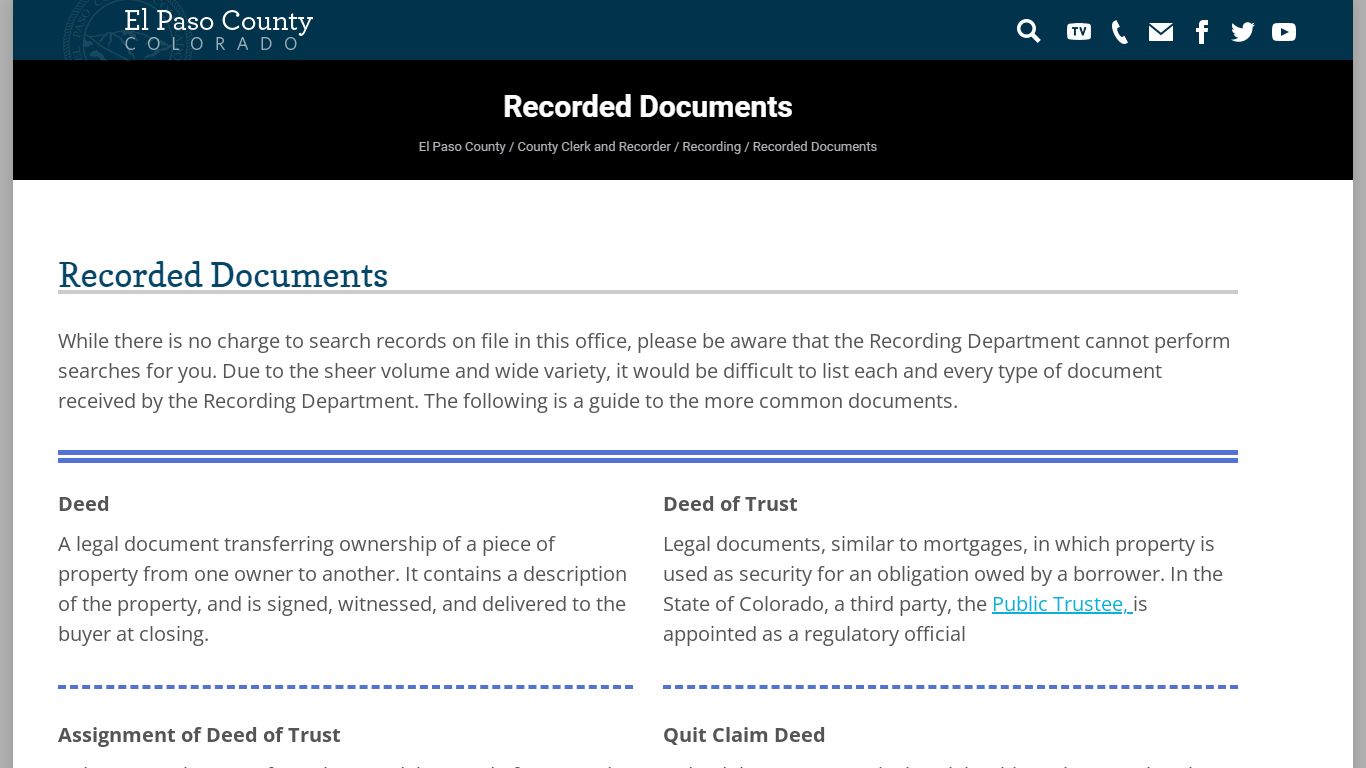 Recorded Documents - El Paso County Clerk and Recorder